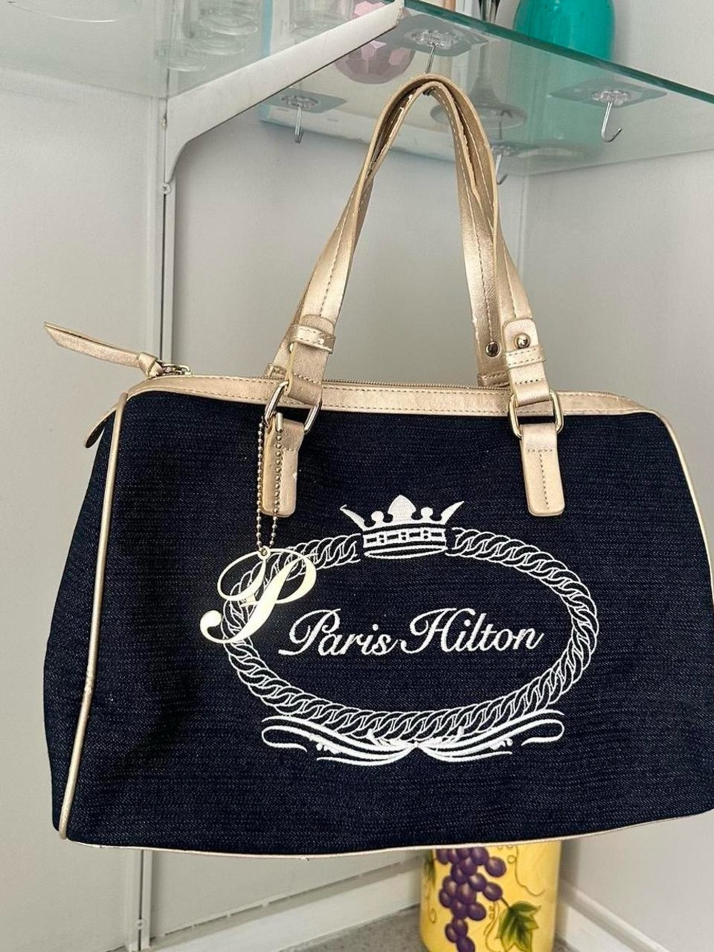 Paris Hilton Navy and Cream Tote Bag with Logo Charm - Picture 5 of 6